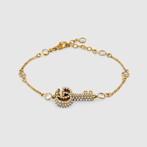 Double G key bracelet with crystals in gold finish | GUCCI® Canada