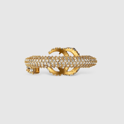 Anello con chiave Doppia G con cristalli