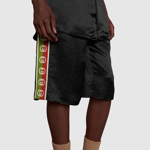 Acetate shorts with Interlocking G stripe in black acetate