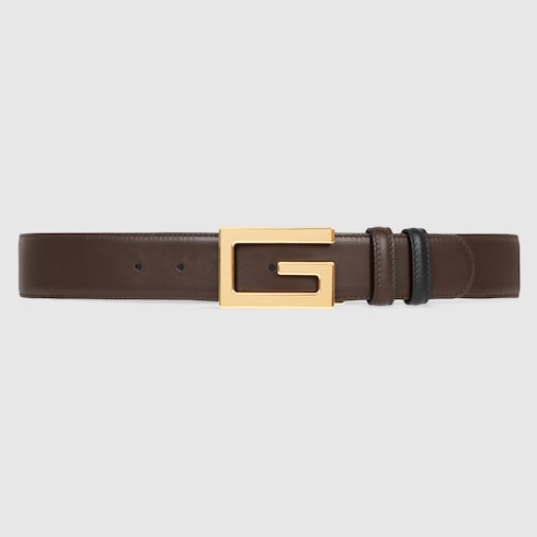 Square G Reversible Leather Belt in Brown - Gucci