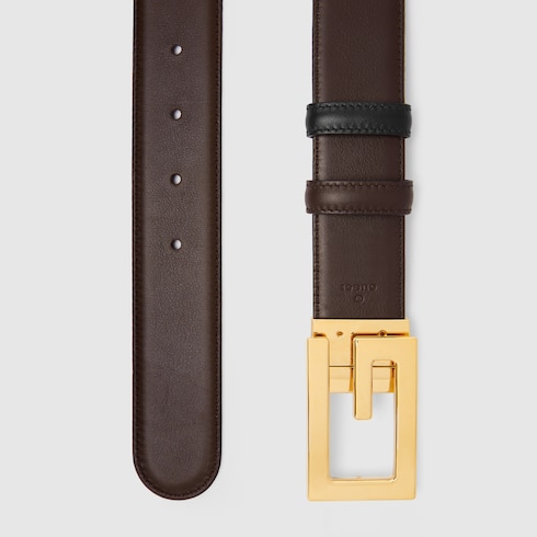 Gucci Belt with Square Buckle and Interlocking G, Size Gucci 110, Brown, Leather