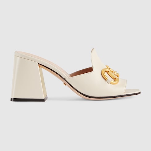 Women's slide sandal with Horsebit in white leather | GUCCI® US