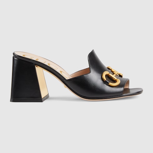 Women's slide sandal with Horsebit in black leather | GUCCI® Australia