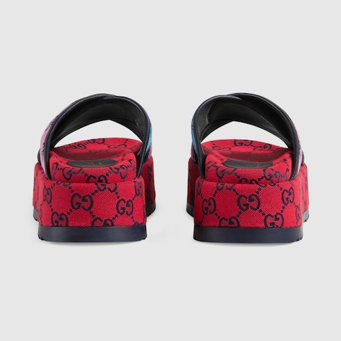 Gg Multicolour Platform Sandal In Light Blue And Blue Canvas Gucci Ae