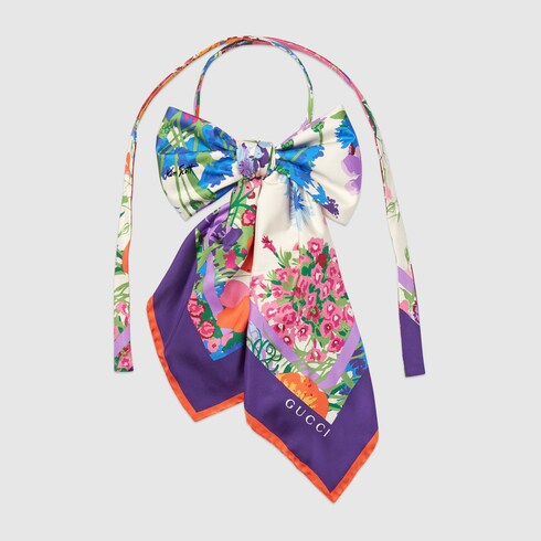 累積売上総額第１位【GUCCI★グッチ】KEN SCOTT SILK NECK BOW Ken Scott print silk neck bow in White Purple Silk | GUCCI® SI