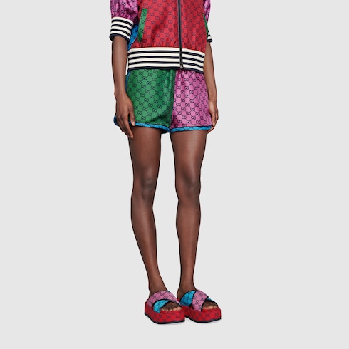 Gg Multicolour Platform Sandal In Light Blue And Blue Canvas Gucci Ae