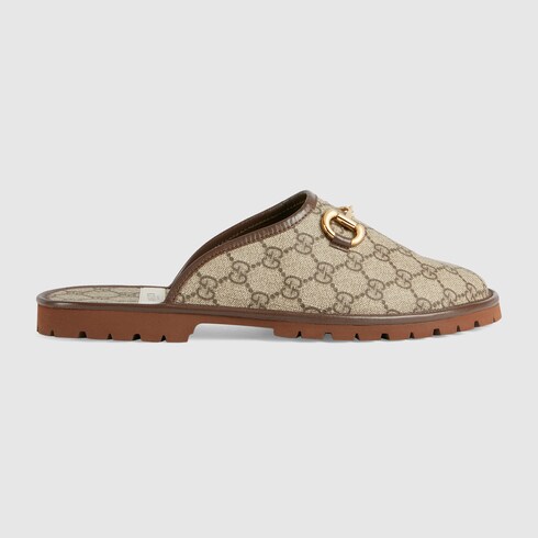 Slipper uomo con Morsetto in GG Supreme beige ed ebano | GUCCI® CH