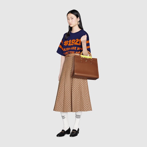 GG 리넨 캔버스 플리츠 스커트