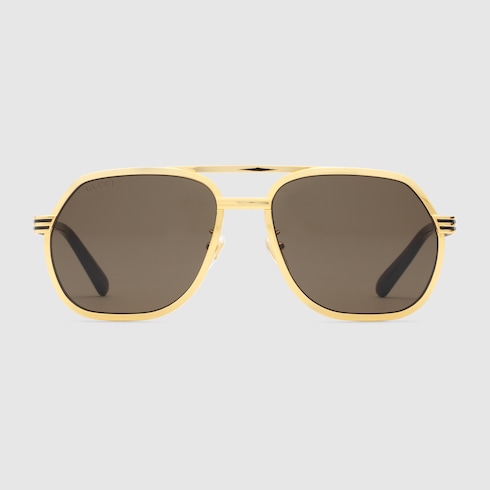 Navigator frame sunglasses in yellow gold metal GUCCI Canada