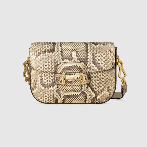 Gucci Horsebit 1955 Mini Tasche aus Pythonleder in naturfarben GUCCI DE