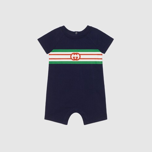 Baby Interlocking G Cotton One Piece In Dark Blue Gucci Us