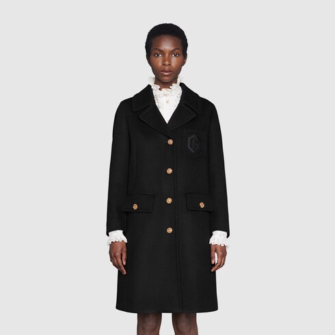 Double G embroidery wool coat in Black Ready to wear GUCCI SI