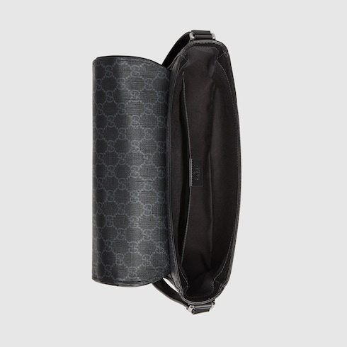 Gucci GG Supreme Monogram Web Flap Messenger Bag Black 