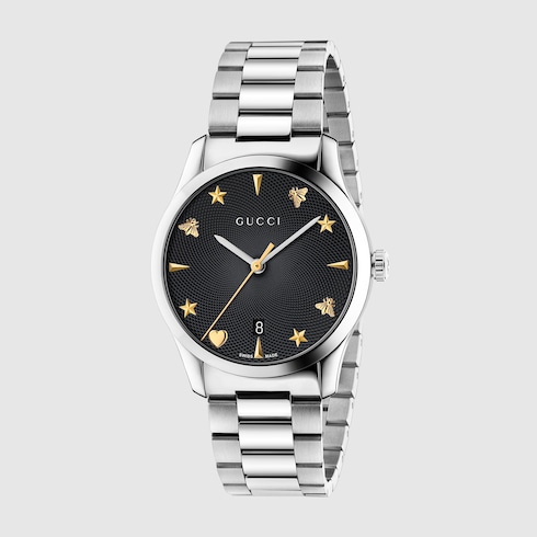 Steel G timeless Watch 38mm With Black Guilloch Dial GUCCI US