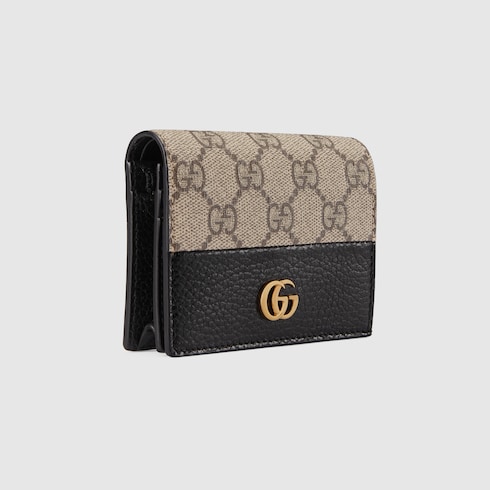 GG Marmont card case wallet in black leather and GG supreme