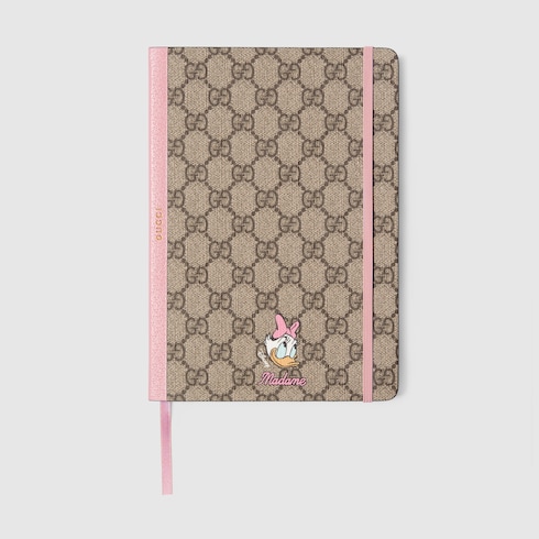 Disney x Gucci large Daisy Duck notebook in beige and ebony GG Supreme