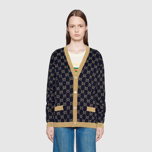 Cardigan in cotone con motivo GG in lamé