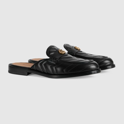 Slipper uomo matelassé con Doppia G in pelle nera | GUCCI® Italia