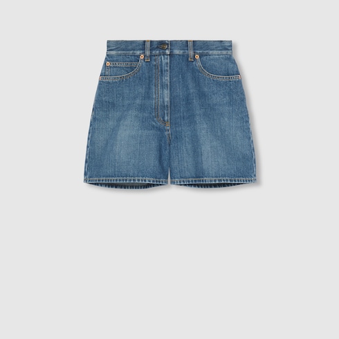 Denim Shorts With Horsebit Details In Blue Gucci Nl