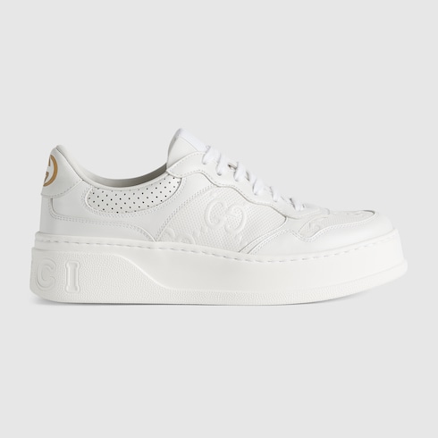 GUCCI Women's GG Embossed Sneaker, White, Leather