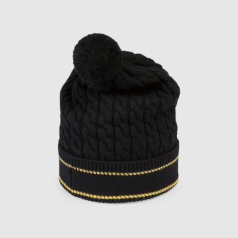 Wool knit hat with pom-pom in black | GUCCIÂ® NL