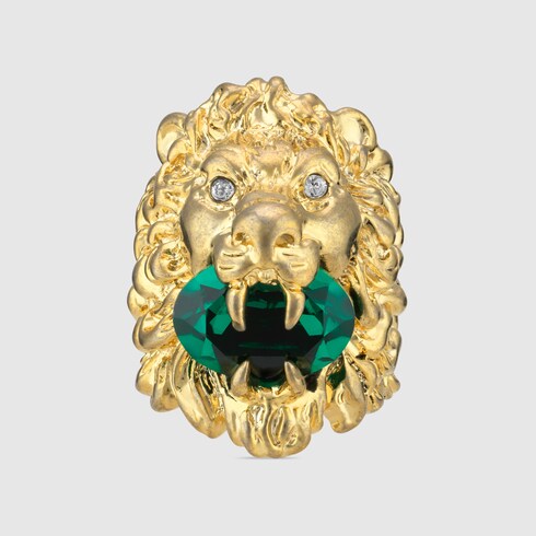 Lion head ring with crystal