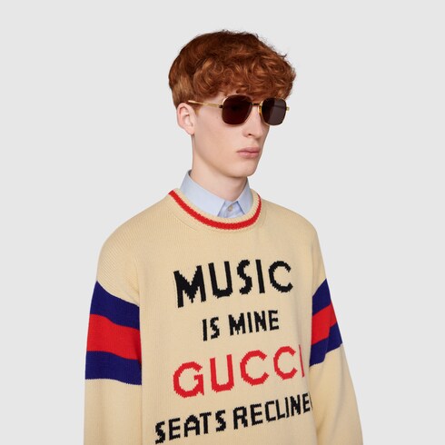 GG cotton knit sweater in ivory cotton | GUCCI® US