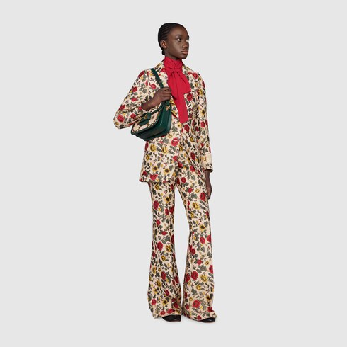 Pantalone jacquard floreale Gucci 100 in avorio | GUCCI® Italia