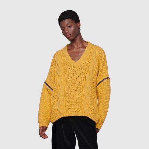 yellow cable sweater