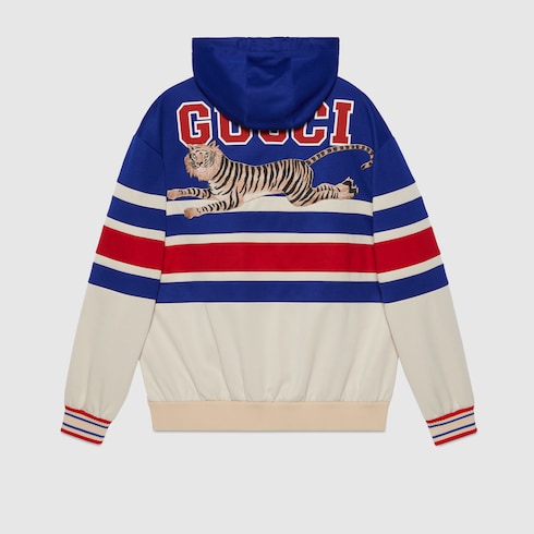 Gucci Tiger cotton zip up hoodie in blue GUCCI SE