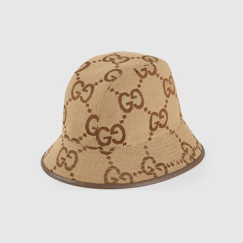 Jumbo GG canvas bucket hat in camel and ebony | GUCCI® US