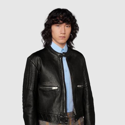 Leather biker jacket with 'You Got Good Taste' print in