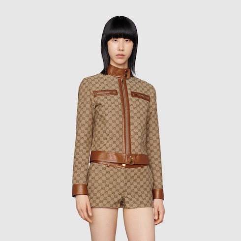 GG canvas jacket with leather trim