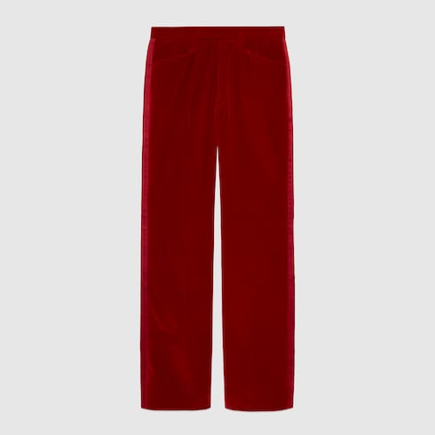 Stretch velvet trousers with satin