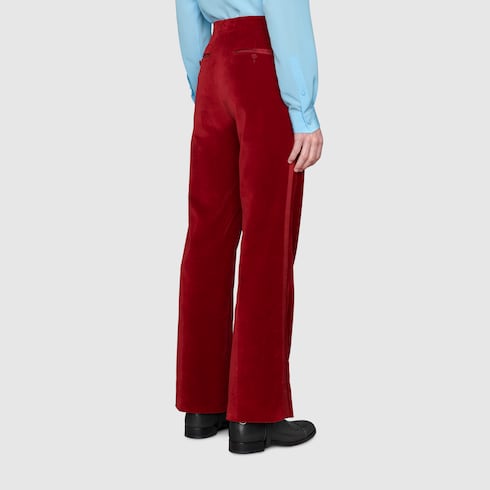 Stretch velvet trousers with satin