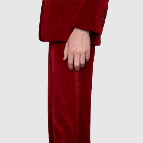 Stretch velvet trousers with satin