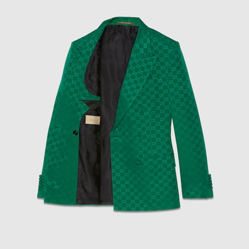 Giacca doppiopetto in tessuto GG leggero in verde smeraldo | GUCCI® Italia