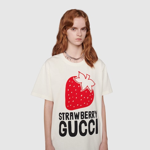 GUCCI ストロベリー Tシャツ XXS T-shirt in cotone 'Strawberry Gucci' in color gesso | GUCCI® IT