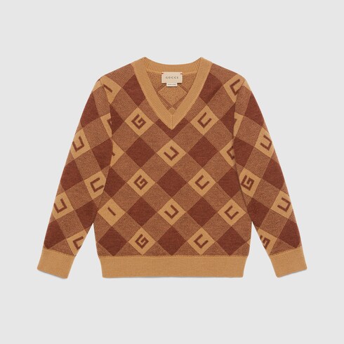 Children s Gucci check wool jumper in camel and brown GUCCI Australia