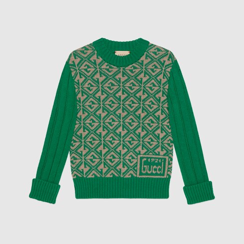Gucci Kids - G Rhombus Cotton Wool Sweater, Size 12 Years, Green, Ready-to-wear