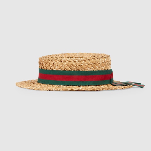 Cappello in paglia con nastro in tessuto effetto paglia naturale | GUCCI®  Italia
