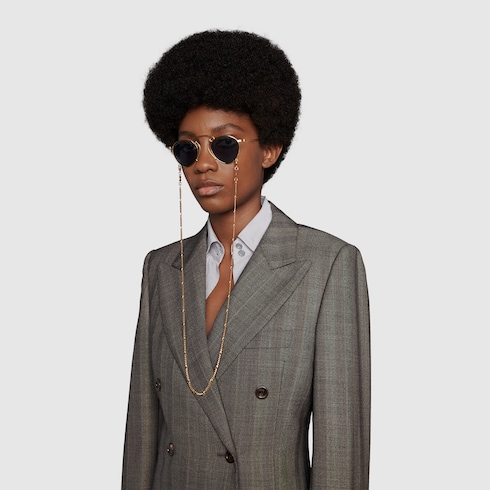 Pince Nez Round Frame Sunglasses In Gold Tone Metal Gucci Nl Pince Nez Round Frame Sunglasses In Gold Tone Metal Gucci Nl