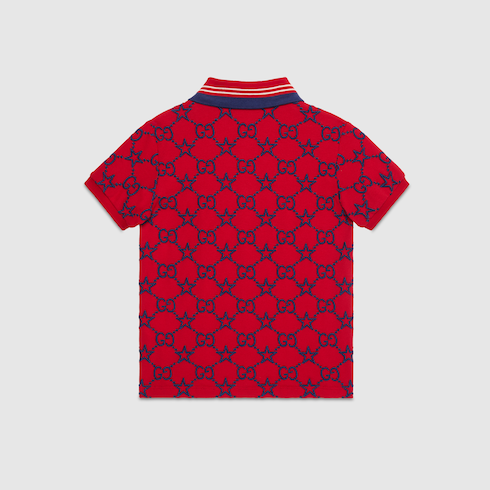 グッチGUCCI コットンワンポイントロゴパッチポロシャツ 赤黒M
