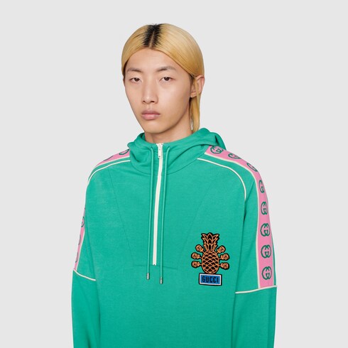 Felpa in jersey di cotone Gucci Pineapple in verde | GUCCI® Italia