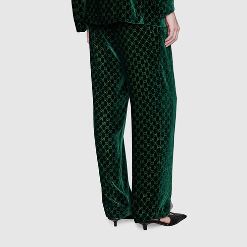 Pantalone in velluto GG in verde smeraldo | GUCCI® Italia