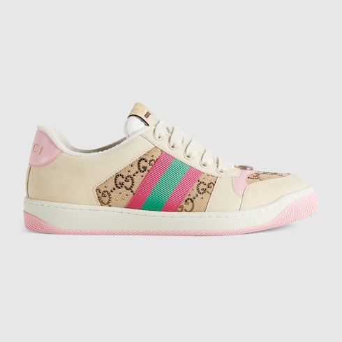 Women s Screener Sneaker With Crystals White GG Canvas GUCCI