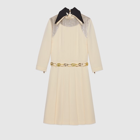 ワンピース Gucci CRYSTALS DRESS Wool crêpe dress with crystals in Neutral Ready-to-wear