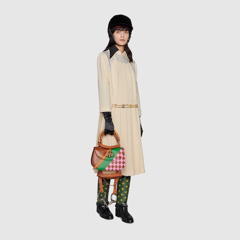 Wool crêpe dress with crystals in Neutral Ready-to-wear
