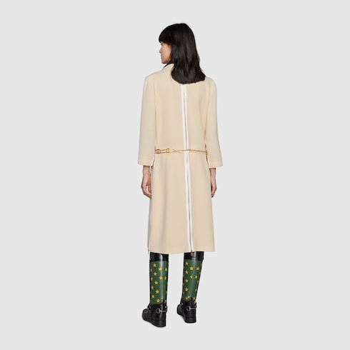 Wool crêpe dress with crystals in Neutral Ready-to-wear