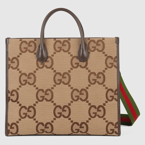 Jumbo GG tote bag in camel and ebony GG Canvas GUCCI US